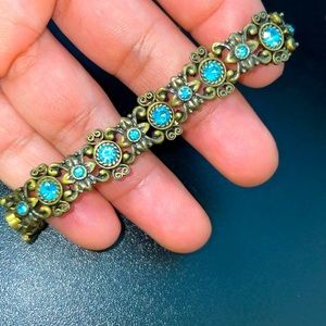 Gorgeous Blue Jeweled Pave Stretch Statement Flower Bracelet